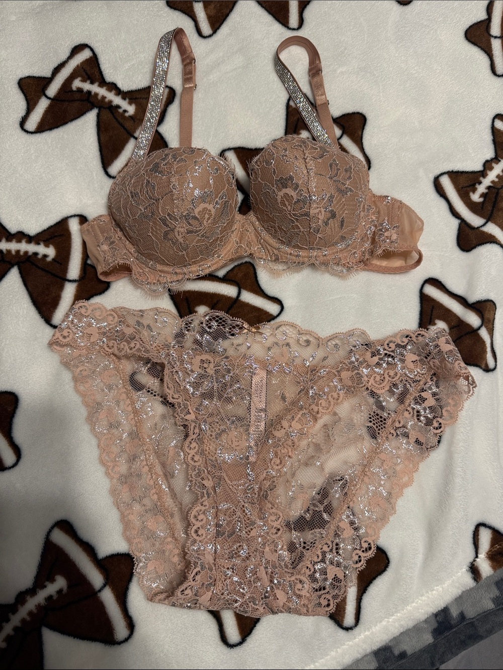 Victoria Secret Lace Balconette Bra & Bikini Set - Blush